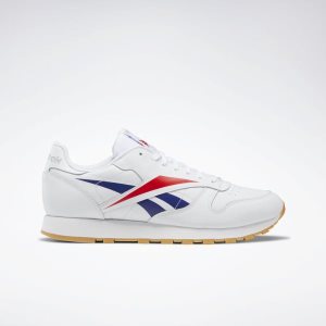 Reebok Classic Leather Vector Turnschuhe Herren - Weiß/Tiefes Rot/Blau - DE 953-PBG